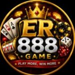 ER888 Game profile logo with gold crown, casino chips, playing cards, slot machine, and premium black background