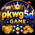 PKWG5D Game APK logo with a modern gold and blue gaming theme, smartphone icon, glowing coins, and the website name APKFILE.NET on a premium dark background.