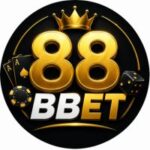 88bbet Game logo with golden 88 text, crown, playing cards, poker chip, and dice on a black background.