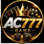 AC777 Game logo with gold crown, playing cards, dice, poker chip, and bold AC777 Game tex