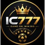 IC777 Game logo with a luxury gold crown, playing cards, poker chip, and bold IC777 text on a dark background