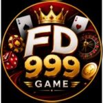 FD999 Game logo with bold golden FD999 text, crown, playing cards, dice, poker chip, and roulette wheel on a black and red background.