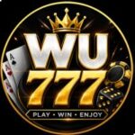WU777 Game profile logo with gold 777 numbers, playing cards, poker chip, dice, and crown on a black background